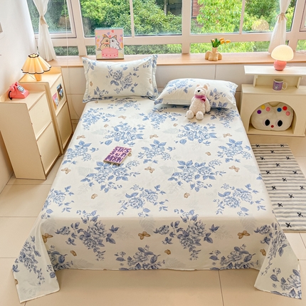 铭成家纺 2024新款新疆棉喷气印花小清新系列单床单 青花舞梦