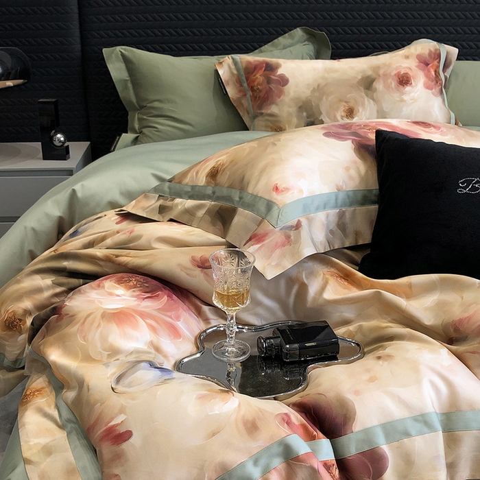 91家纺网 家纺一手货源 找家纺 2024新款高支数码印花四件套 西棠-绿