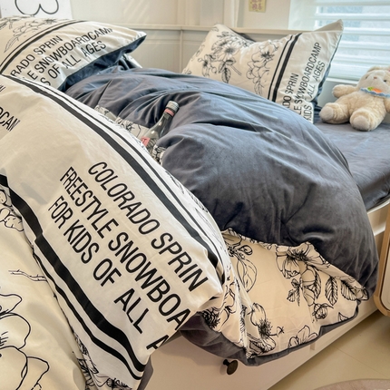 盛馨家纺 2024秋冬棉加绒13372全棉宝宝绒牛奶绒床单床笠保暖绒四件套 野花之梦