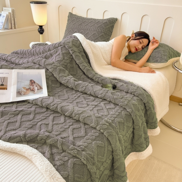 91家纺网 家纺一手货源 找家纺 希廷顿 2024新款高克重双层加厚塔芙绒毛毯 麻花-高级灰