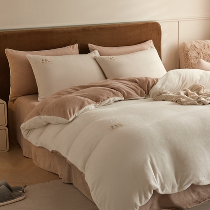 澳梵家居 2024新款牛奶绒素色双拼四件套--【暖茶系列】 暖茶-牛奶可可