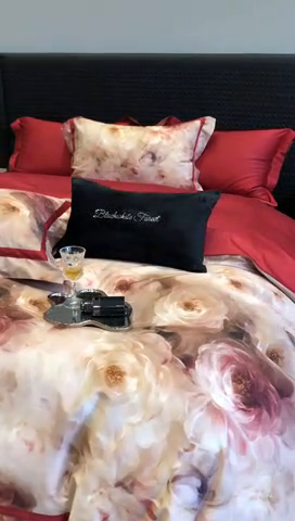 91家纺网 家纺一手货源 找家纺 2024新款高支数码印花四件套 西棠-红