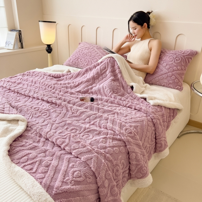 91家纺网 家纺一手货源 找家纺 希廷顿 2024新款高克重双层加厚塔芙绒毛毯 欧式-香芋紫