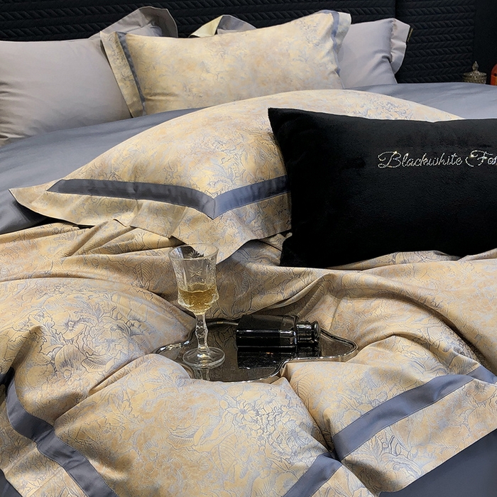 91家纺网 家纺一手货源 找家纺 2024新款高支数码印花四件套-梵叶 梵叶-蓝