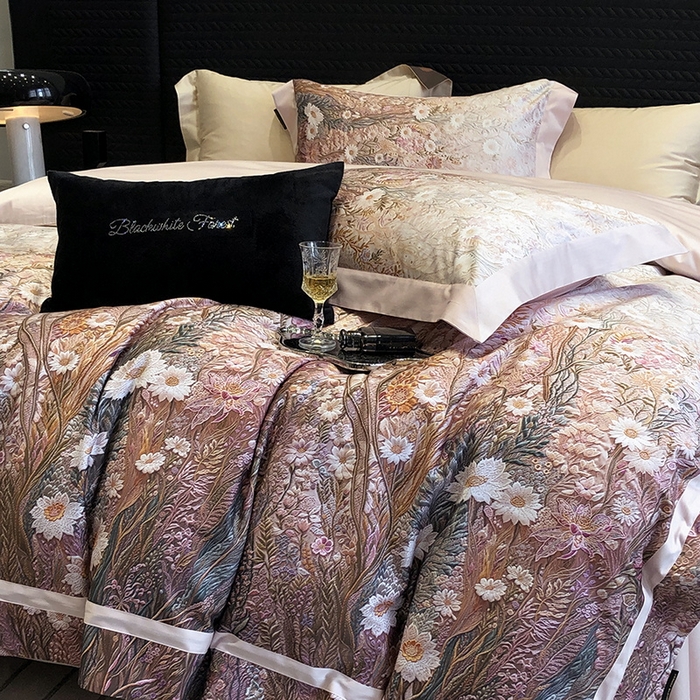 91家纺网 家纺一手货源 找家纺 2024新款高支数码印花四件套-寻蜜 寻蜜-粉