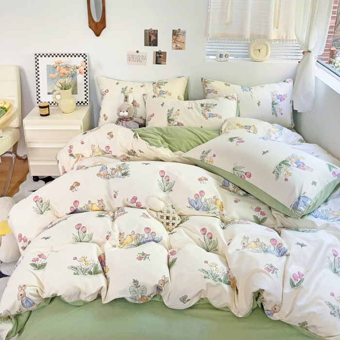 91家纺网 家纺一手货源 找家纺 盛馨家纺 2024秋冬棉加绒13372全棉宝宝绒牛奶绒床单床笠保暖绒四件套 兔野仙踪