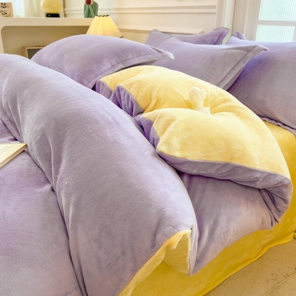 91家纺网 家纺一手货源 找家纺 （总）人人爱家纺 2025新款牛奶绒纯色双拼四件套珊瑚绒法兰绒保暖绒四件套