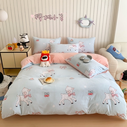 91家纺网 家纺一手货源 找家纺 （总）顾里家纺 2024新款加厚牛奶绒ins奶油治愈系少女心保暖四件套