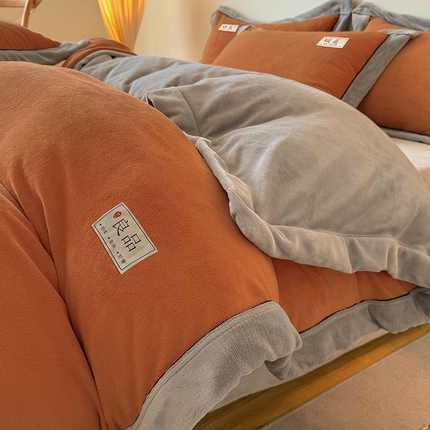 91家纺网 家纺一手货源 找家纺 （总）全季家居 2024新款A类良品纯色双拼牛奶绒高克重加厚保暖四件套