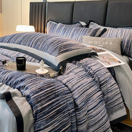 91家纺网 家纺一手货源 找家纺 （总）博纳家纺 2024新款全棉磨毛四件套纯棉磨毛数码印花双色拼角四件套（提供买家秀）