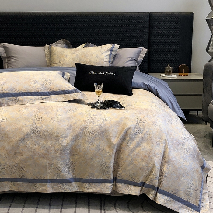 91家纺网 家纺一手货源 找家纺 2024新款高支数码印花四件套-梵叶 梵叶-蓝