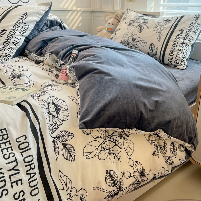 91家纺网 家纺一手货源 找家纺 盛馨家纺 2024秋冬棉加绒13372全棉宝宝绒牛奶绒床单床笠保暖绒四件套 野花之梦