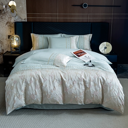 91家纺网 家纺一手货源 找家纺 七夜居 2025新款高精密立体浮雕刺绣提花四件套礼盒装 卡洛