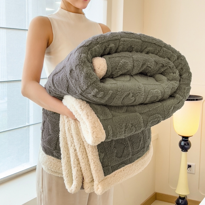 91家纺网 家纺一手货源 找家纺 希廷顿 2024新款高克重双层加厚塔芙绒毛毯 爱心-高级灰