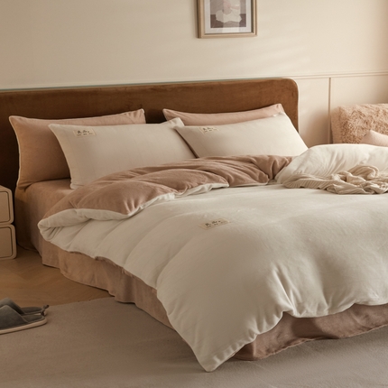 91家纺网 家纺一手货源 找家纺 澳梵家居 2024新款牛奶绒素色双拼四件套--【暖茶系列】 暖茶-牛奶可可