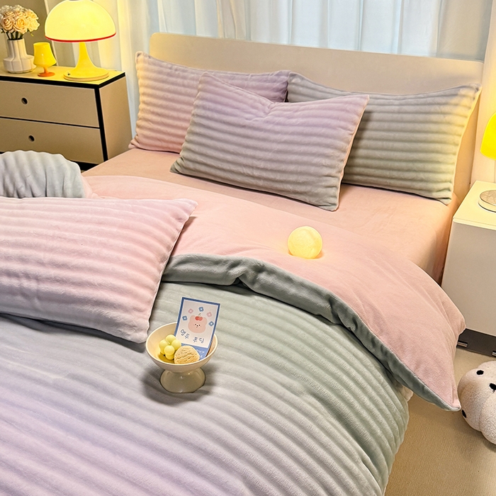 91家纺网 家纺一手货源 找家纺 大麦家纺 2024新款牛奶绒渐变泡泡四件套 渐变-绿茵