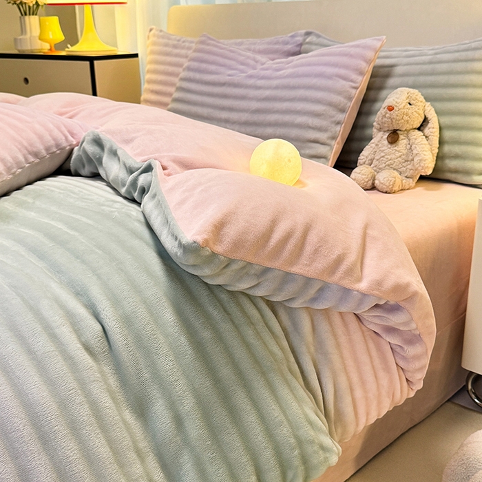 91家纺网 家纺一手货源 找家纺 大麦家纺 2024新款牛奶绒渐变泡泡四件套 渐变-绿茵