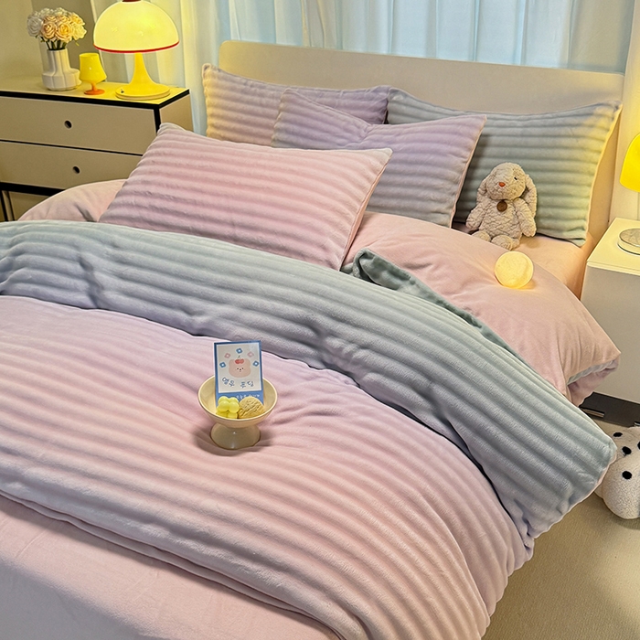 91家纺网 家纺一手货源 找家纺 大麦家纺 2024新款牛奶绒渐变泡泡四件套 渐变-绿茵