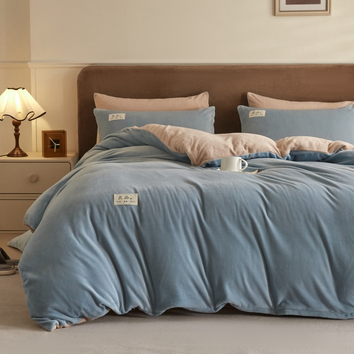 91家纺网 家纺一手货源 找家纺 澳梵家居 2024新款牛奶绒素色双拼四件套--【暖茶系列】 暖茶-香椰可可