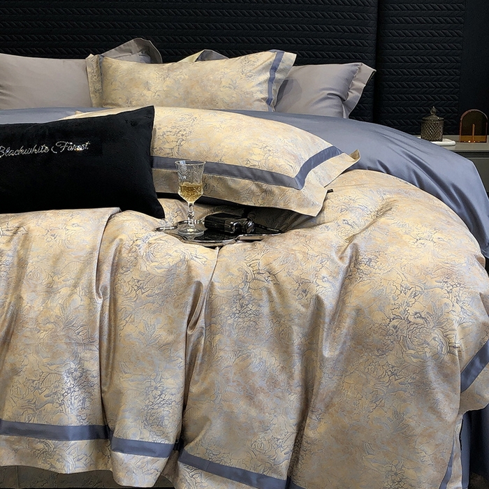 91家纺网 家纺一手货源 找家纺 2024新款高支数码印花四件套-梵叶 梵叶-蓝