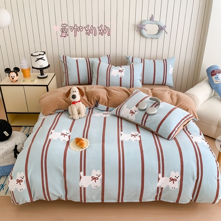 91家纺网 家纺一手货源 找家纺 （总）顾里家纺 2024新款加厚牛奶绒ins奶油治愈系少女心保暖四件套