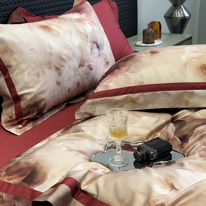 91家纺网 家纺一手货源 找家纺 2024新款高支数码印花四件套 西棠-红