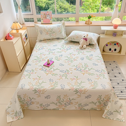 铭成家纺 2024新款新疆棉喷气印花小清新系列单床单 长相思-绿