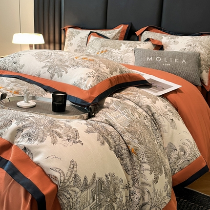 91家纺网 家纺一手货源 找家纺 （总）博纳家纺 2024新款全棉磨毛四件套纯棉磨毛数码印花双色拼角四件套（提供买家秀）