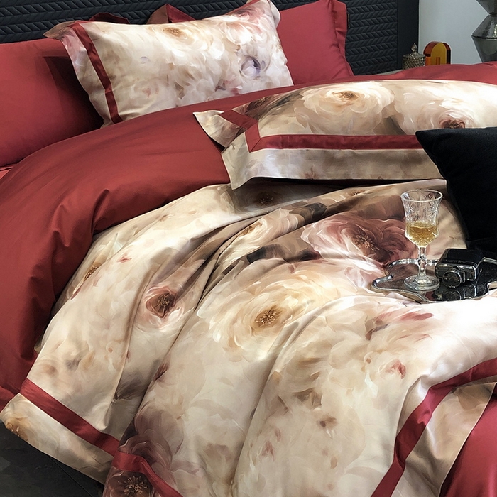 91家纺网 家纺一手货源 找家纺 2024新款高支数码印花四件套 西棠-红