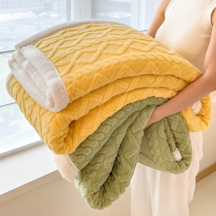 91家纺网 家纺一手货源 找家纺 希廷顿 2024新款高克重双层加厚塔芙绒毛毯 方格-抹茶绿