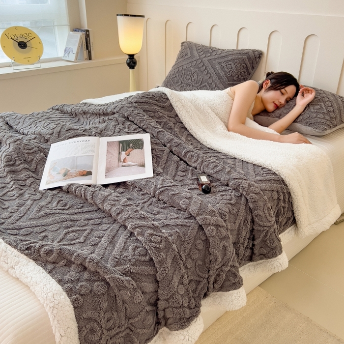 91家纺网 家纺一手货源 找家纺 希廷顿 2024新款高克重双层加厚塔芙绒毛毯 欧式-高级灰