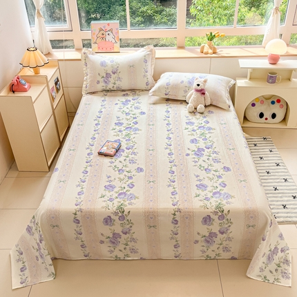 铭成家纺 2024新款新疆棉喷气印花小清新系列单床单 湘梦-紫