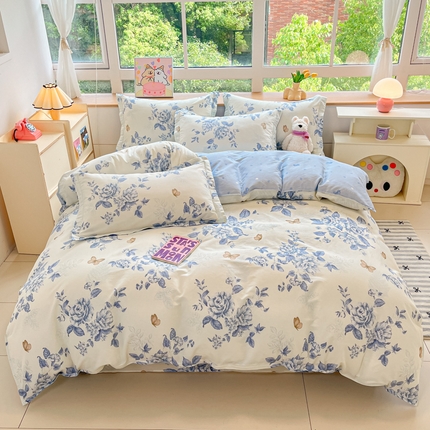 91家纺网 家纺一手货源 找家纺 （总）铭成家纺 2024新款新疆棉喷气印花小清新系列四件套