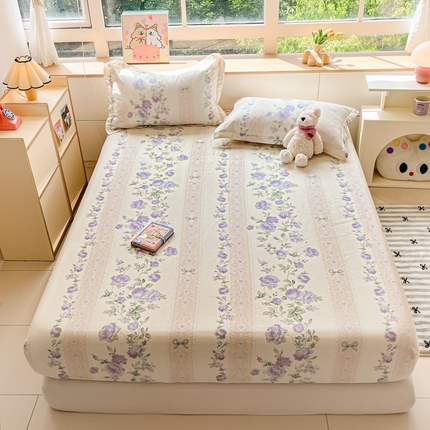 铭成家纺 2024新款新疆棉喷气印花小清新系列单床笠 湘梦-紫