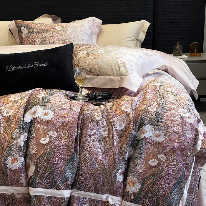 91家纺网 家纺一手货源 找家纺 2024新款高支数码印花四件套-寻蜜 寻蜜-粉