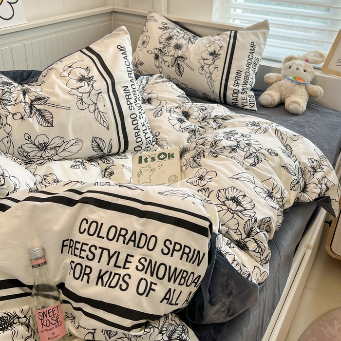 91家纺网 家纺一手货源 找家纺 盛馨家纺 2024秋冬棉加绒13372全棉宝宝绒牛奶绒床单床笠保暖绒四件套 野花之梦