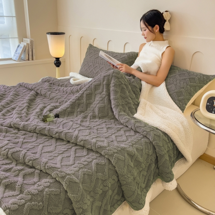 91家纺网 家纺一手货源 找家纺 希廷顿 2024新款高克重双层加厚塔芙绒毛毯 麻花-高级灰