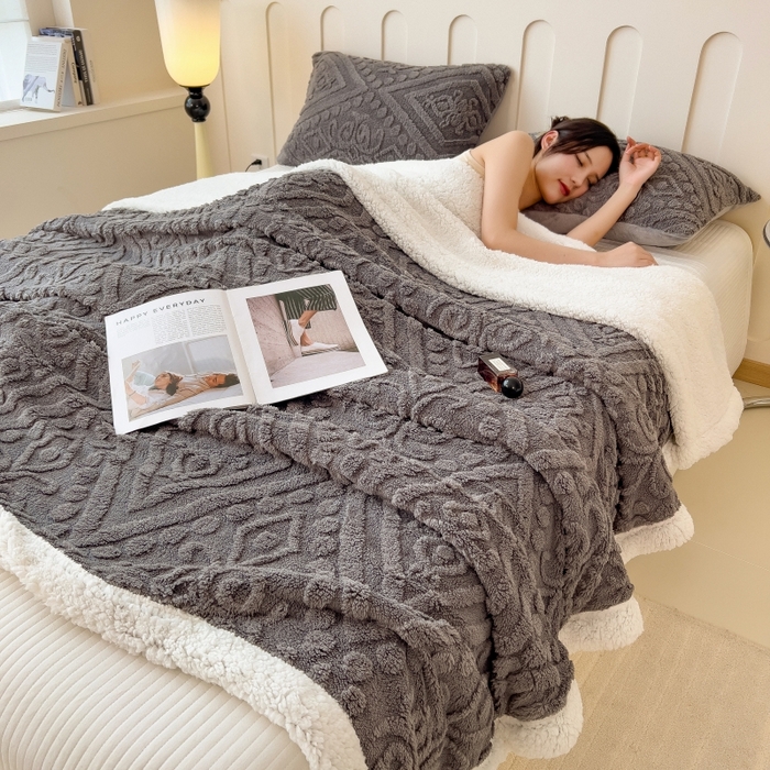 91家纺网 家纺一手货源 找家纺 希廷顿 2024新款高克重双层加厚塔芙绒毛毯 欧式-高级灰