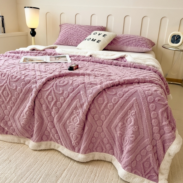 91家纺网 家纺一手货源 找家纺 希廷顿 2024新款高克重双层加厚塔芙绒毛毯 欧式-香芋紫