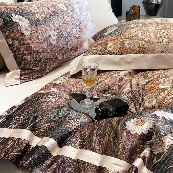 91家纺网 家纺一手货源 找家纺 2024新款高支数码印花四件套-寻蜜 寻蜜-粉