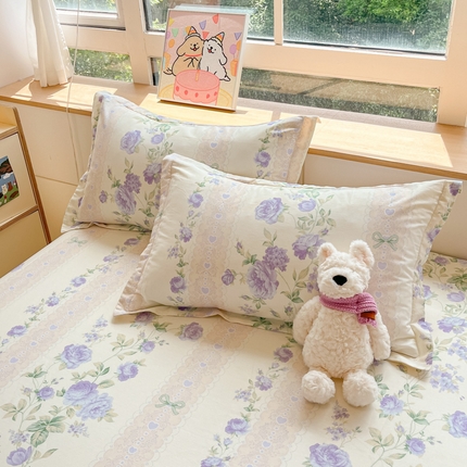 铭成家纺 2024新款新疆棉喷气印花小清新系列单品枕套 湘梦-紫