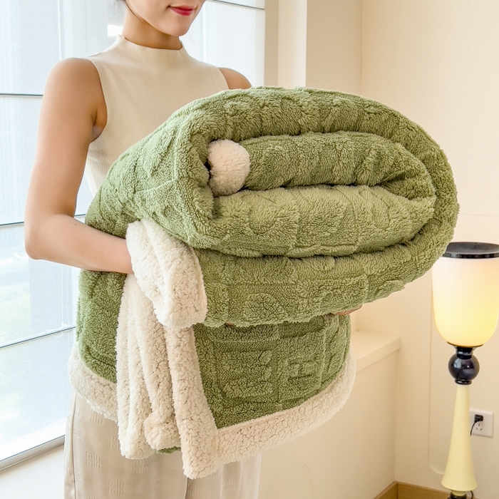91家纺网 家纺一手货源 找家纺 希廷顿 2024新款高克重双层加厚塔芙绒毛毯 爱心-抹茶绿