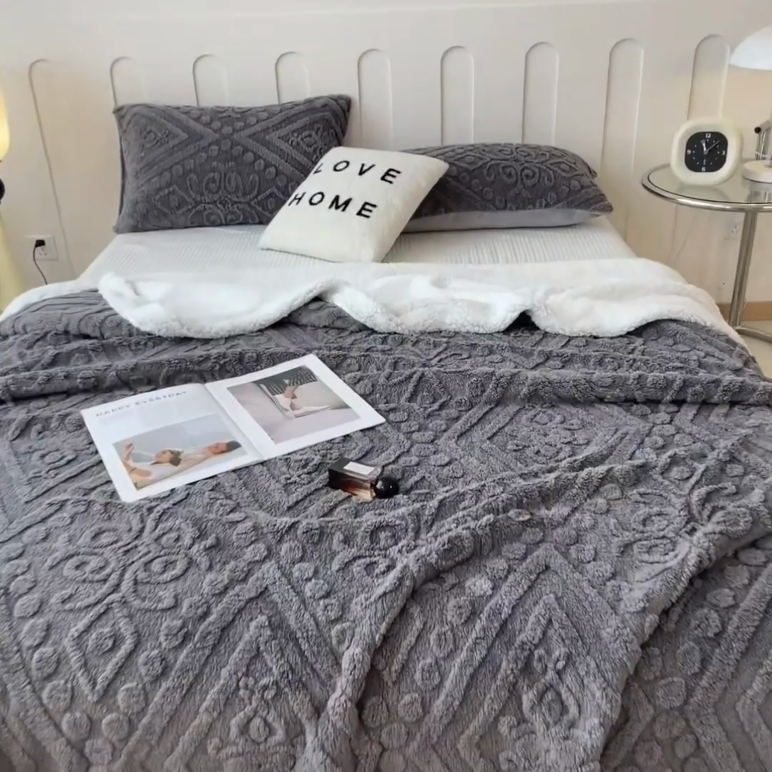 91家纺网 家纺一手货源 找家纺 希廷顿 2024新款高克重双层加厚塔芙绒毛毯 欧式-高级灰