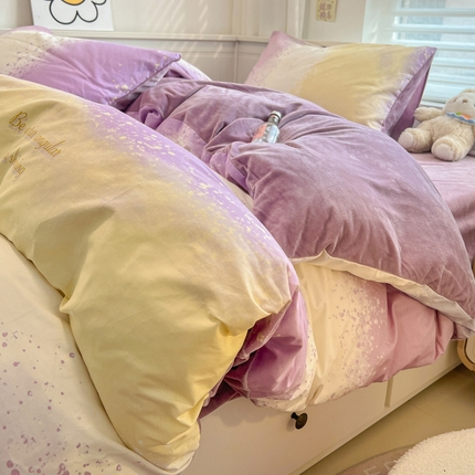 盛馨家纺 2024秋冬棉加绒13372全棉宝宝绒牛奶绒床单床笠保暖绒四件套 幻境紫