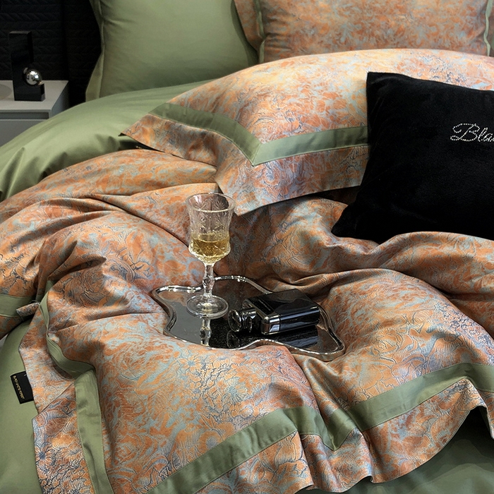 91家纺网 家纺一手货源 找家纺 2024新款高支数码印花四件套-梵叶 梵叶-桔