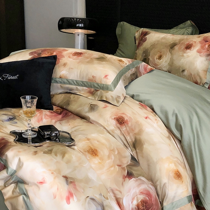 91家纺网 家纺一手货源 找家纺 2024新款高支数码印花四件套 西棠-绿