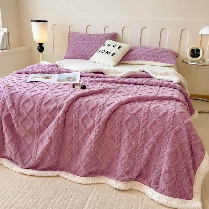 91家纺网 家纺一手货源 找家纺 希廷顿 2024新款高克重双层加厚塔芙绒毛毯 麻花-香芋紫