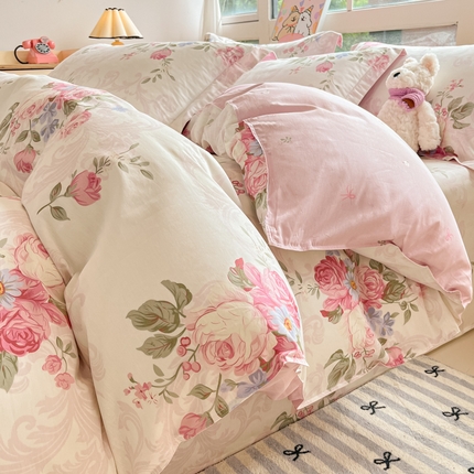 铭成家纺 2024新款新疆棉喷气印花小清新系列单被套 胭脂玉园