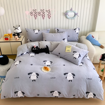 91家纺网 家纺一手货源 找家纺 （总）顾里家纺 2024新款加厚牛奶绒ins奶油治愈系少女心保暖四件套