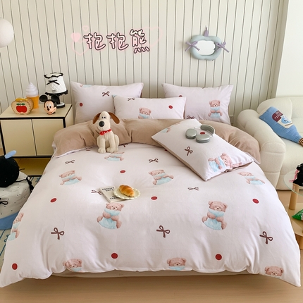 91家纺网 家纺一手货源 找家纺 （总）顾里家纺 2024新款加厚牛奶绒ins奶油治愈系少女心保暖四件套